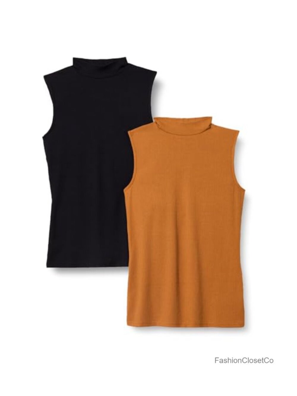 Women's Mock-Neck Sleeveless Rib-Knit Top, Cotton Modal Blend, Slim Fit Tank